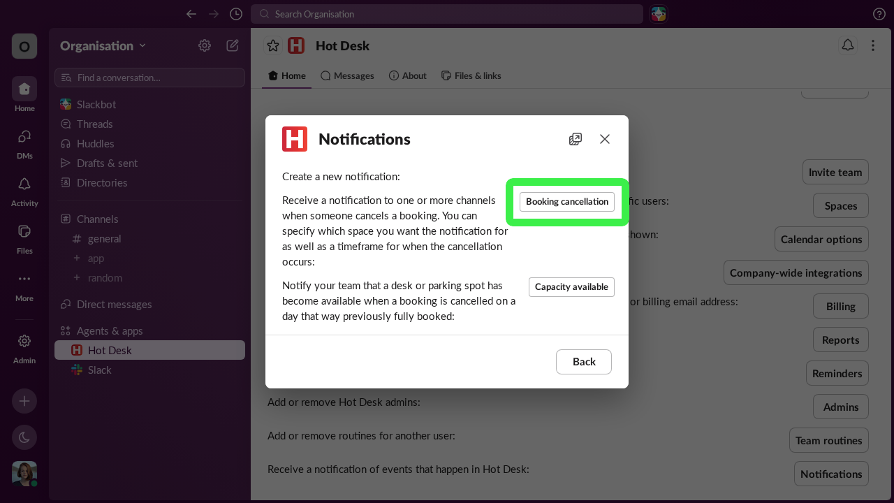 Create a booking cancellation notification button