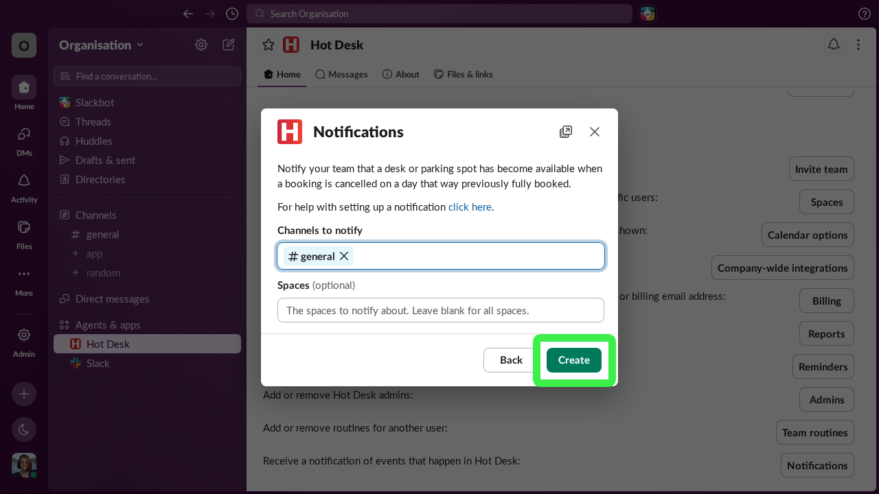 Capacity available notification form completed in Hot Desk app