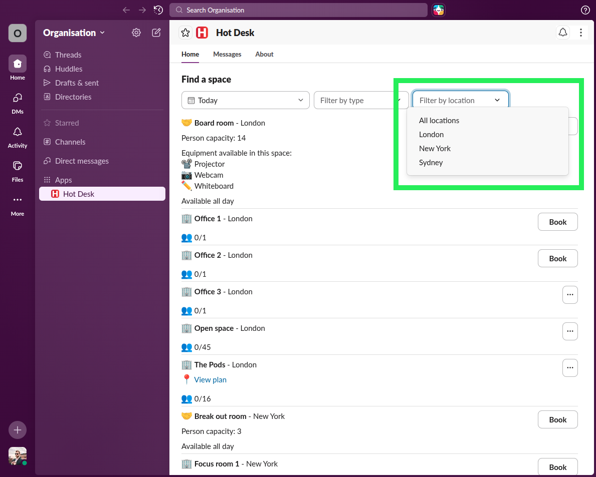 Geographic location filter dropdown highlighted