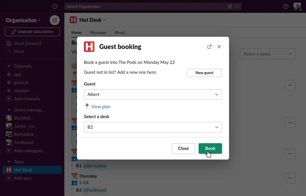 Guest booking form with pointer over book button