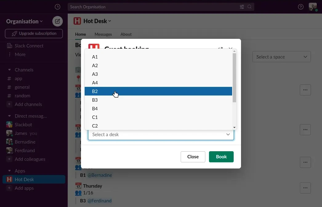 Guest booking form with desk ID selected