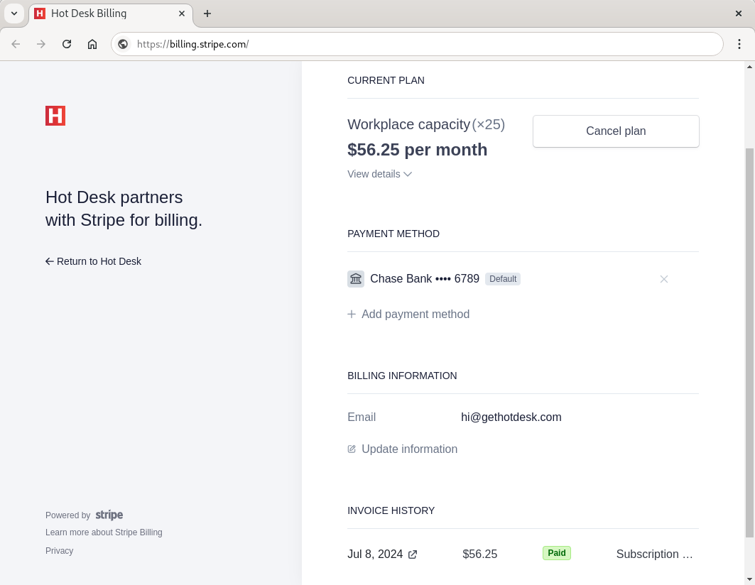 Billing dashboard